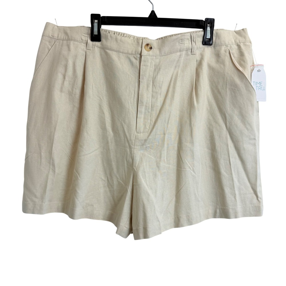 Time and Tru Womens Linen Blend Pleated Shorts Papyrus Beige XXXL 22 NWT‎